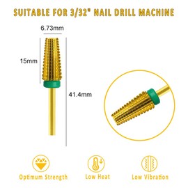 5 in 1 Professional Carbide Nail Drill Bit Remove Acrylic Gels Nail Remaining Polishing Uneven Nail Surface 3/32 inch Shank Two Way Rotate Cuticle Manicure Pedicure Home Salon Tools (Gold Coarse)