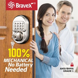 Keyless Entry Keypad Deadbolt Door Lock, Sabbath Lock Zinc Alloy Commercial Grade 1 Rekeyable 100% Mechanical Shabbos - No Risk of Low Power, Compatible W/ SC1 Keyways - Round Style