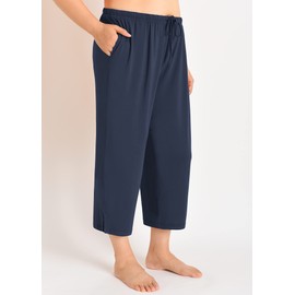 Esenchel Women's Plus Size Capri Pajama Pants Rayon Sleep Capris, Navy, 3X-Large Plus