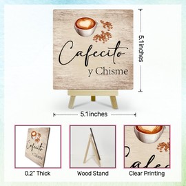 Cafecito y Chisme Coffee Corner Station Desk Decor Wooden Sign, Cafe Gift for Coworker Women Men, Home Office Kitchen Coffee Bar Decor Plaque Table Centerpiece - A40