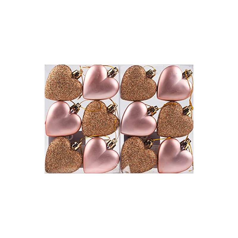 BWG Set Of 12 x Love Heart Christmas Tree Baubles