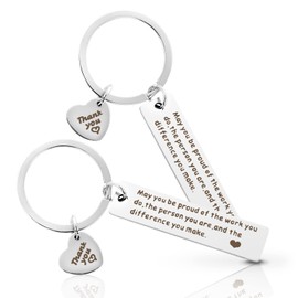 Grevosea 2 Pieces Thank You Gift May You Be Proud Of The Work You Do Keychain Retirement Gifts for Women Men Appreciation Gifts for Employee Teacher Nurse Mothers Day Gifts (Silver)