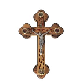 Holy Land Crafts Crucifix Wall Cross, Jesus Wall Cross Decor, Catholic Wall Hanging Crucifix, Wall Decor Hanging For Home Decor, Olive Wood Crucifix Wall Decor With Mother of Pearl, (9" x 6" x 1")