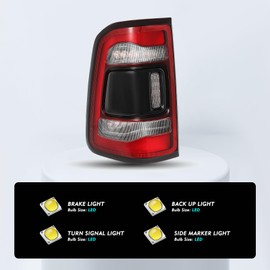 TUSDAR Factory LED Tail Light Assembly Without Blind Spot Fit for Dodge Ram 1500 2019-2024, Rear Brake Light Black LED Tail Lamps Replace Left and Right Side