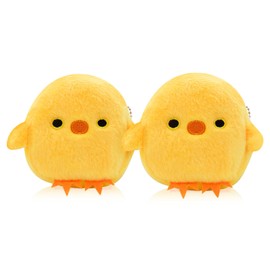 WisePoint Coin Purses, Plush Coin Pouch 2 Packs Coin Purse Pouch with Key Chain, Purse Pouches with Cartoon Print for Girls and Women, Cute Pouches with Zipper for Change, Lipstick (Yellow)