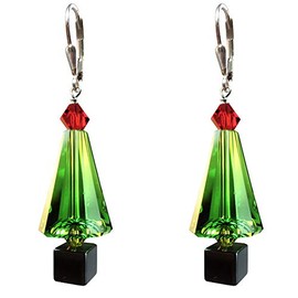 Green Christmas tree Earrings Made with Austrian Crystal elements Silver Leverback