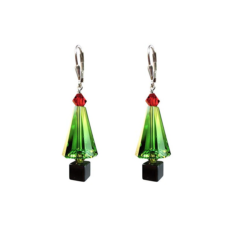 Green Christmas tree Earrings Made with Austrian Crystal elements Silver