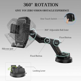 Cell Phone Holder for Truck, Truck Phone Holder Mount Super Suction Cup & Stable, Holder for Truck Dashboard Windshield 16.9 Inch Long Arm Cup Black