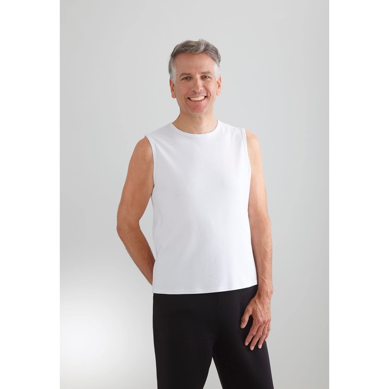 Men’s Adaptive Cotton Sleeveless Undershirt - 3 Pack - White