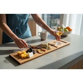 Zeek Bathtub Caddy Tray Solid Natural Wood Bath Board Charcuterie Serving Platter Housewarming Gift
