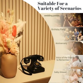 Audio Guestbook Wedding Phone, Retro Voicemail Recorder Guest Book for Weddings, Birthdays & Baby Showers with Playback & TF Card Storage (Black)