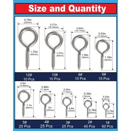 220-Piece Eye Screws Assortment Kit with 9 Sizes - Nickel Plated Rust-Resistant Screw Eyes for DIY Crafts, Hanging Decor, Wood & Drywall - Self-Tapping Hooks with Multi-Compartment Storage Box