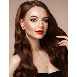 JIEMUCHU Sterling silver pearl jewelry set with shiny zircon, pearl earrings necklace set for women, wedding jewelry for brides Bridesmaids, Mother's Day (Red-Gold Plated)