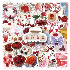 Cherry Stickers 50 Pcs Waterproof Trendy Cute Red Fruit Sticker Sticker for Water Bottle Laptop Skateboard Suitcase Car Scrapbook Luggage,Vinyl Funny Decals for Teens Girls Adults