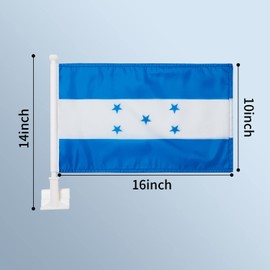 2 Pack Car Flags,Car Flag Honduras Flag Outdoor with Honduran Flag and Car Flag Pole, Car Logo Window Clip Can be Clipped to Most Windows 14 inch Flag Pole and 16 x 10 inch Double Sided Flag.