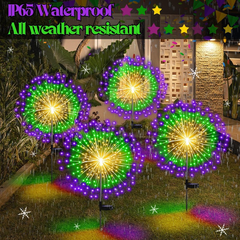 Tujoe 4 Pack Valentine's Day Solar Firework Lights Decorations Garden