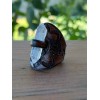Gray Wolf Collections Druid Ring, Tooled Leather, Raw Quartz Crystal,