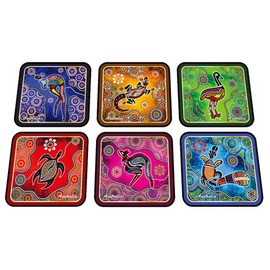 ILA Corkwood Aboriginal Art Animals Coaster (Pack of 6)