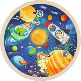 goki 57365 Space Insert Puzzle 57 Pieces Wooden Round Insert Puzzle for Children from 4 Years