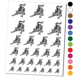 Fierce Crouching Jaguar Jungle Cat Temporary Tattoo Water Resistant Fake Body Art Set Collection - Black (One Sheet)