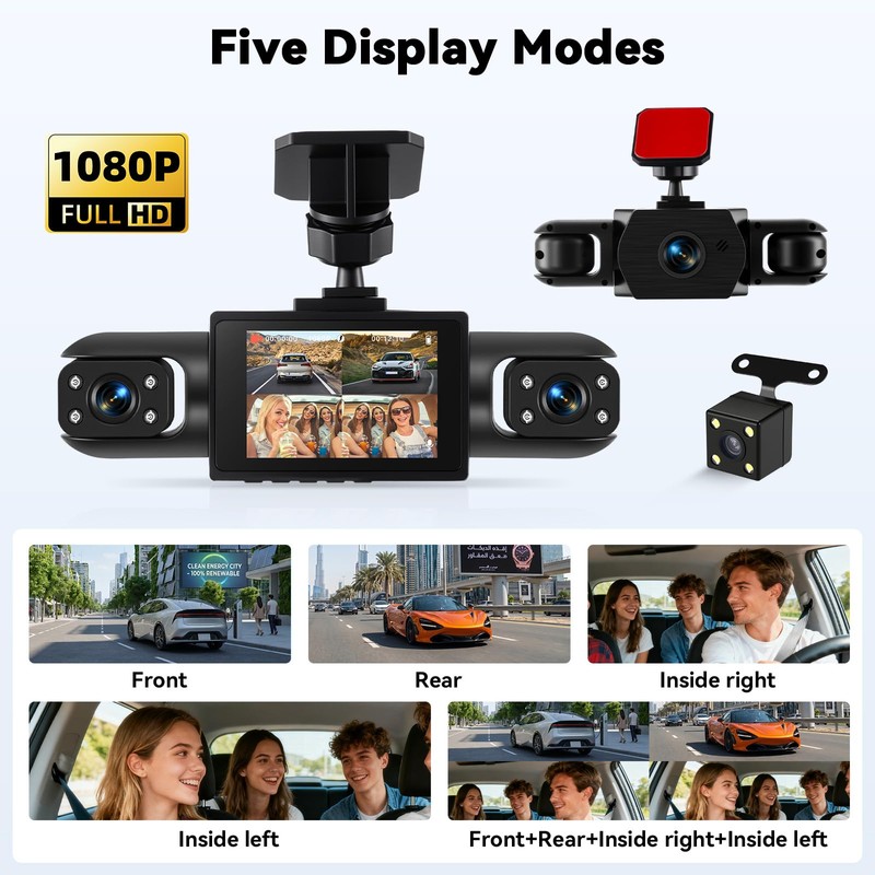 360° 4 Channel 1080P Dash Cam Front and Rear Inside