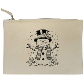 'Happy Snowman' Canvas Clutch Bag/Accessory Case (CL00039589)