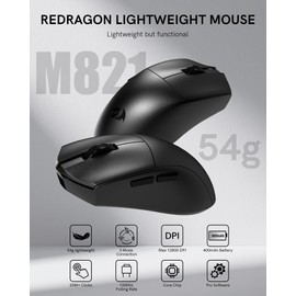 Redragon Wireless Gaming Mouse, 54G Lightweight, Tri-Mode 2.4G/USB C Wired/Bluetooth, Black PC Gaming Mice for Computer Laptop Mac Windows, Max 128000 DPI, 1K Polling, 6 Programmable Buttons, M821