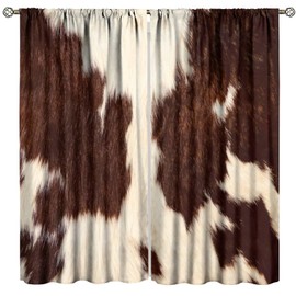 Cowhide Window Curtains Western Farm Animal Fur Skin Brown Cow Prin Blackout Window Treatments for Kids Living Room Bedroom Decor Window Drapes 42" W X 45" L
