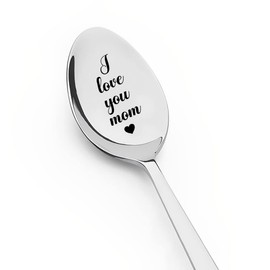 I Love You Mom Spoon Gifts for Mother Mum Birthday Mothers Day Gift from Kids Childrens Mom Mommy Tea Coffee Spoon Stainless Steel Engraved Spoons
