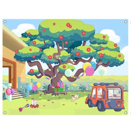 UMURILXY 8x6FT Cartoon Dog Garden Tree Backdrop, Blue Sky Ballon Birthday Polyester Photography Background for Parties, Happy Birthday Photo Booth Prop Decorations
