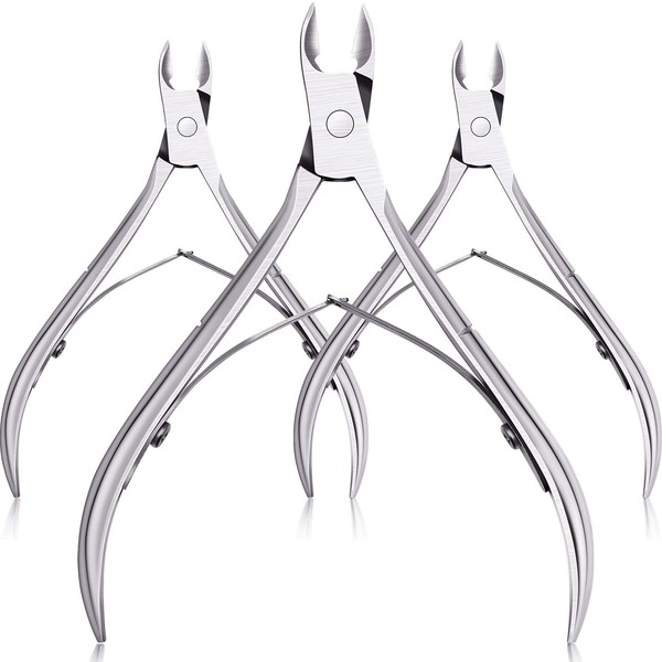 3 Packs Cuticle Cutter Cuticle Nippers Pointed Blade Cuticle Trimmer Stainless Steel Nail Clippers Manicure Tool for Fingernails No Cuticle Pusher (Silver)