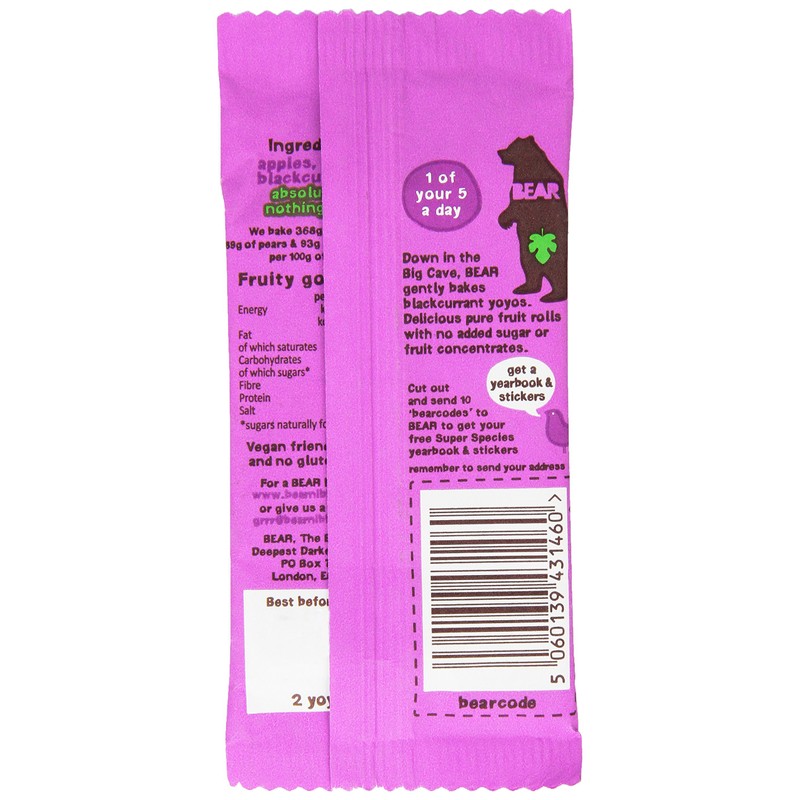 BEAR Yoyos Blackcurrant Fruit Rolls, 20g