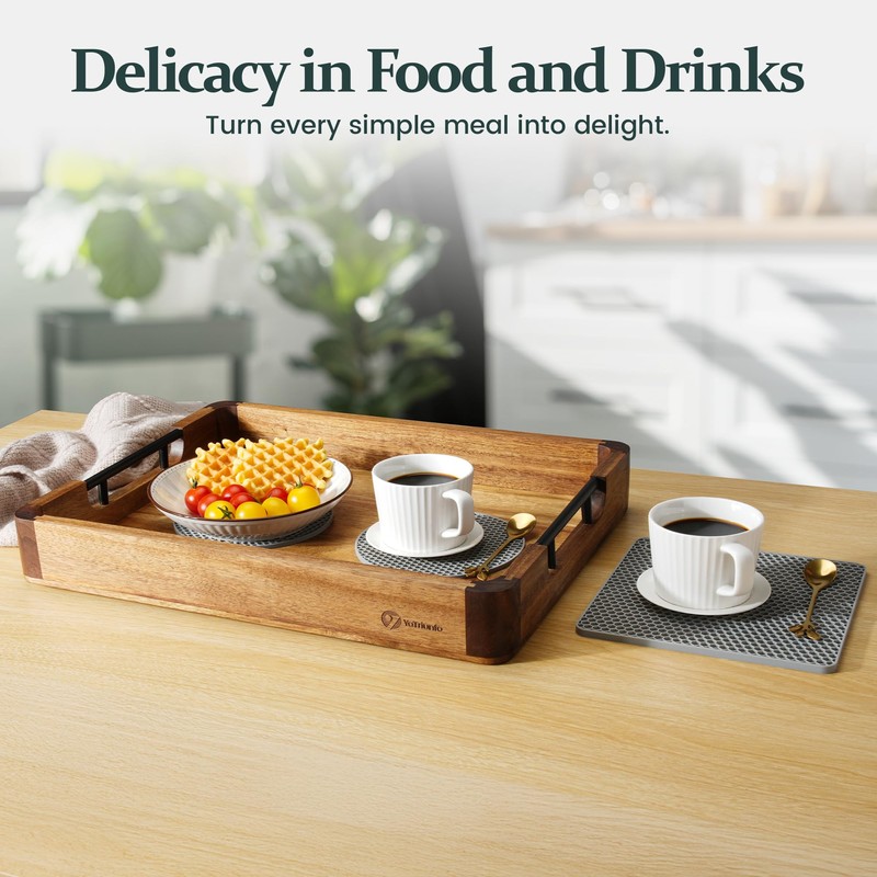 Wood Serving Tray with Handles, 17"x13" Large Decorative Ottoman Tray