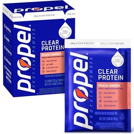 Propel Clear Protein Powder, Peach Ginger, (5 Servings), 20g Protein, Zero Sugar, 3g Fiber, 90 Calories, No Added Colors, No Artificial Sweeteners or Flavors, Electrolytes