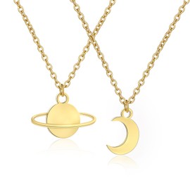 2 pcs Moon Star Saturn Necklace Music Lover Gift Song Inspired Fans Gift (white)