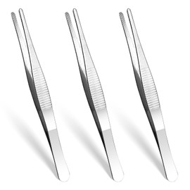 AOZUO Set of 3 Tweezers Pointed, Stainless Steel Tweezers Long, Blunt Tweezers Set Tweezers with Curved Serrated Tip Professional Non-Slip Straight Angled for Jewellery Making DIY