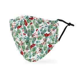 Weddingstar 3-Ply Adult Winter Washable Cloth Face Mask Reusable and Adjustable with Filter Pocket - Winter Berries