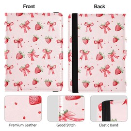 zyrtty Passport Holder, Pink Strawberries Bows Pattern Passport Cover Travel Wallet with Credit Card Slots Rfid Wallet Waterproof Documents Organizer Women Men