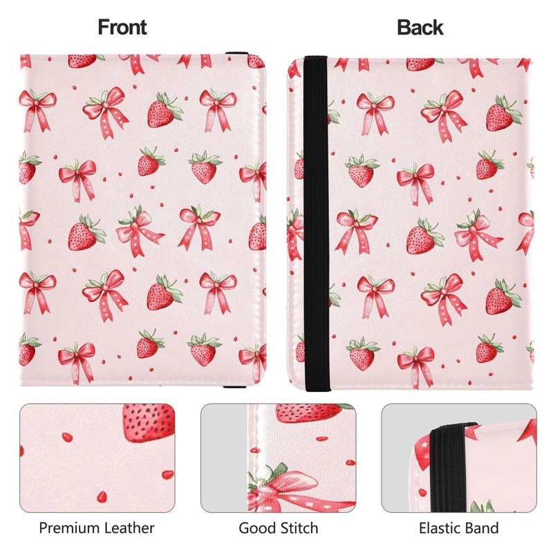 zyrtty Passport Holder, Pink Strawberries Bows Pattern Passport Cover Travel