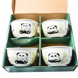 Ceramic Rice Bowls Set of 4, Cute panda Cereal Bowls with Bamboo Pattern, Porcelain Snack Bowls for Soup, Sauce or Snack, Dishwasher & Microwave Safe