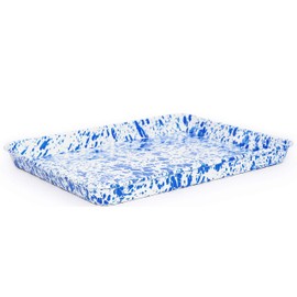 Enamelware Jelly Roll Pan, 16.25 x 12.5 inches, Blue/White Splatter