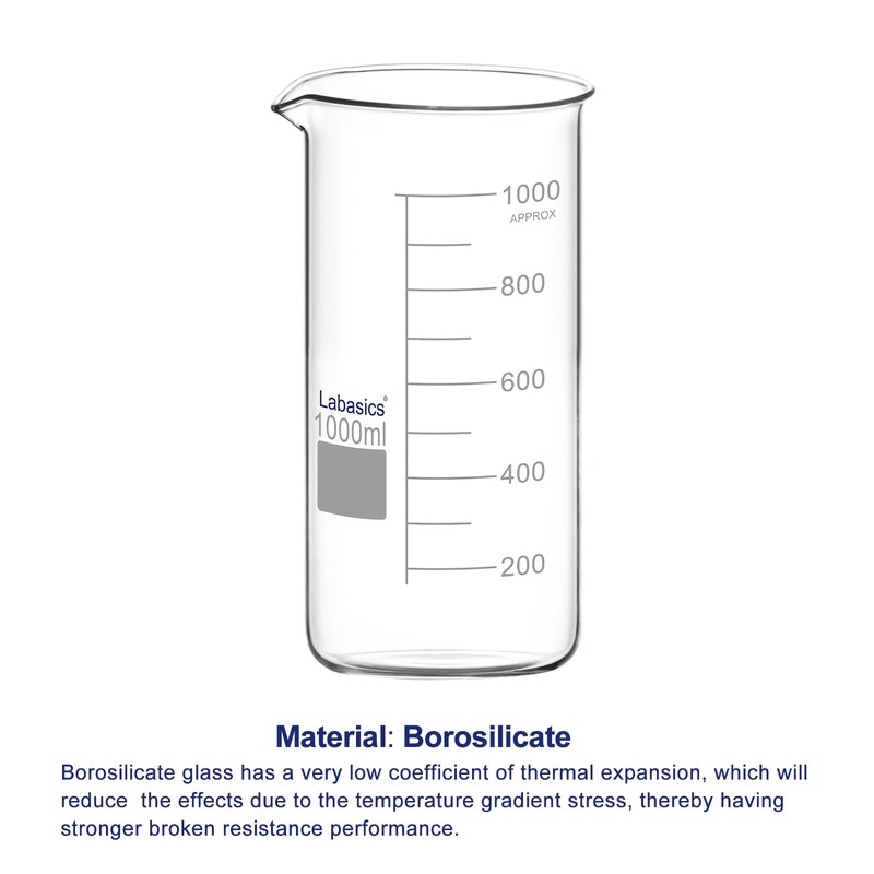 Labasics Glass Tall Beaker, Borosilicate Glass Graduated Tall Form Griffin