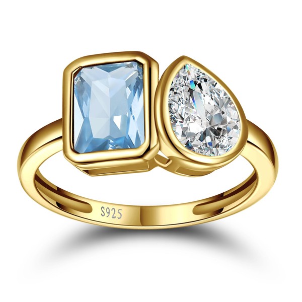 Yaresul Toi Et Moi Ring 14k Gold Plated Aquamarine Engagement