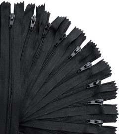 KGS Nylon Zippers for Sewing Crafts | Single Color Zippers for Making Bags, Pouches, Pillow Covers and Sewing Crafts Projects | 20 Pieces per Pack| Size: 15 Inch | Colour: Black