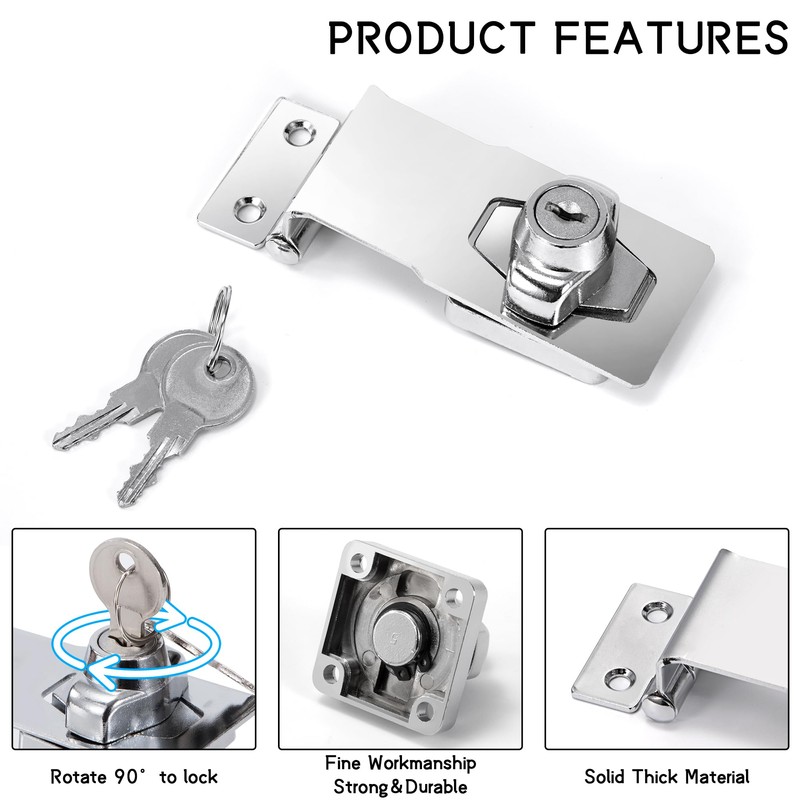 Hasp Lockable, Safety Hasp with Lock, 4 Inch Stainless Steel
