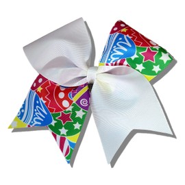 Cheer bows White and Easter Egg print Holiday Hair Bow