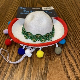 Unbranded Dog/Cat Pet  Sombrero Adjustable Strap White Hat Colorful Trim
