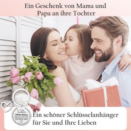 Annauiy An meine Tochter Keyring from Papa und Mama Inspirational Gift, Keyring Gift for Birthday, Graduation, Christmas, Anniversary, silver, S