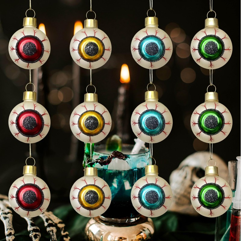 VGEUNA Painted Glass Halloween Eyeball Ornaments Mini Decorative Hanging Ornaments