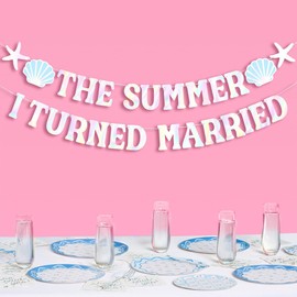 xo, Fetti The Summer I Turned Married Banner - Iridescent Foil | 6 Ft. | Bachelorette Decorations, Bridal Party Sign, Bride To Be Background, Pretty Beach Bach Supplies